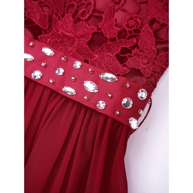YONGHS Kids Girls Lace Bridesmaid Dress Long A-Line Chiffon Gown A Burgundy  12 - Walmart.com