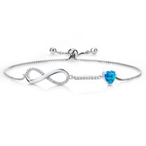 Gem Stone King 925 Sterling Silver Simulated Blue Opal and White Moissanite Bracelet for Women | 0.88 Cttw | Gemstone October Birthstone | Heart Shape 6MM | Fully Adjustable 9 inch