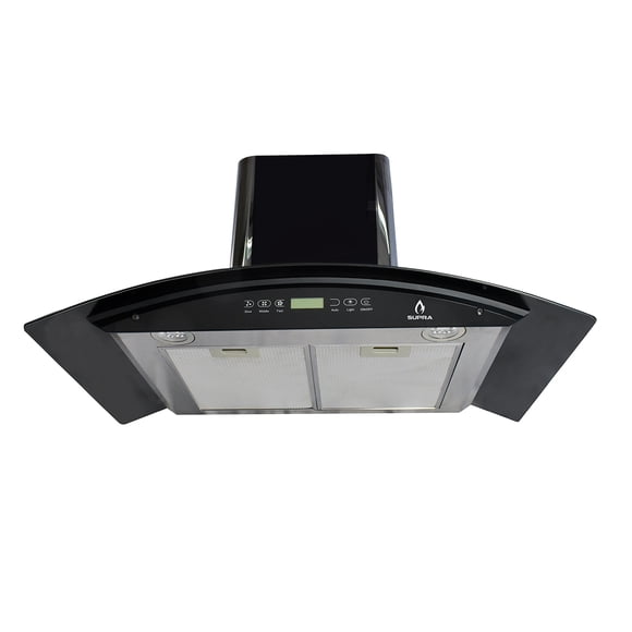Campana extractora touch SUPRA para pared de acero inoxidable negro y cristal curvo Con control remoto