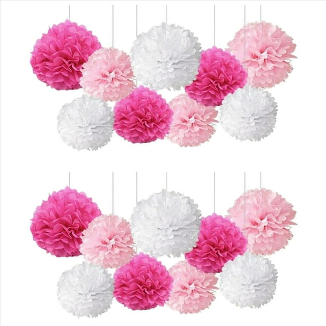 18 Piezas Pompones de Papel de Seda Mezclados Pompones Flor Decoración de Fiesta de Boda (Rosa)