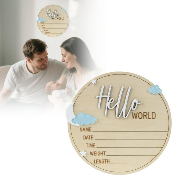 Baby Announcement Sign Wooden Hello World Birth Announcement for Nursery Instant Keepsake for You and Baby