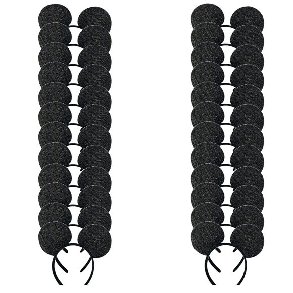 Winvin, 24 unidades, diademas negras con lentejuelas de ratón, 22 x 17 cm