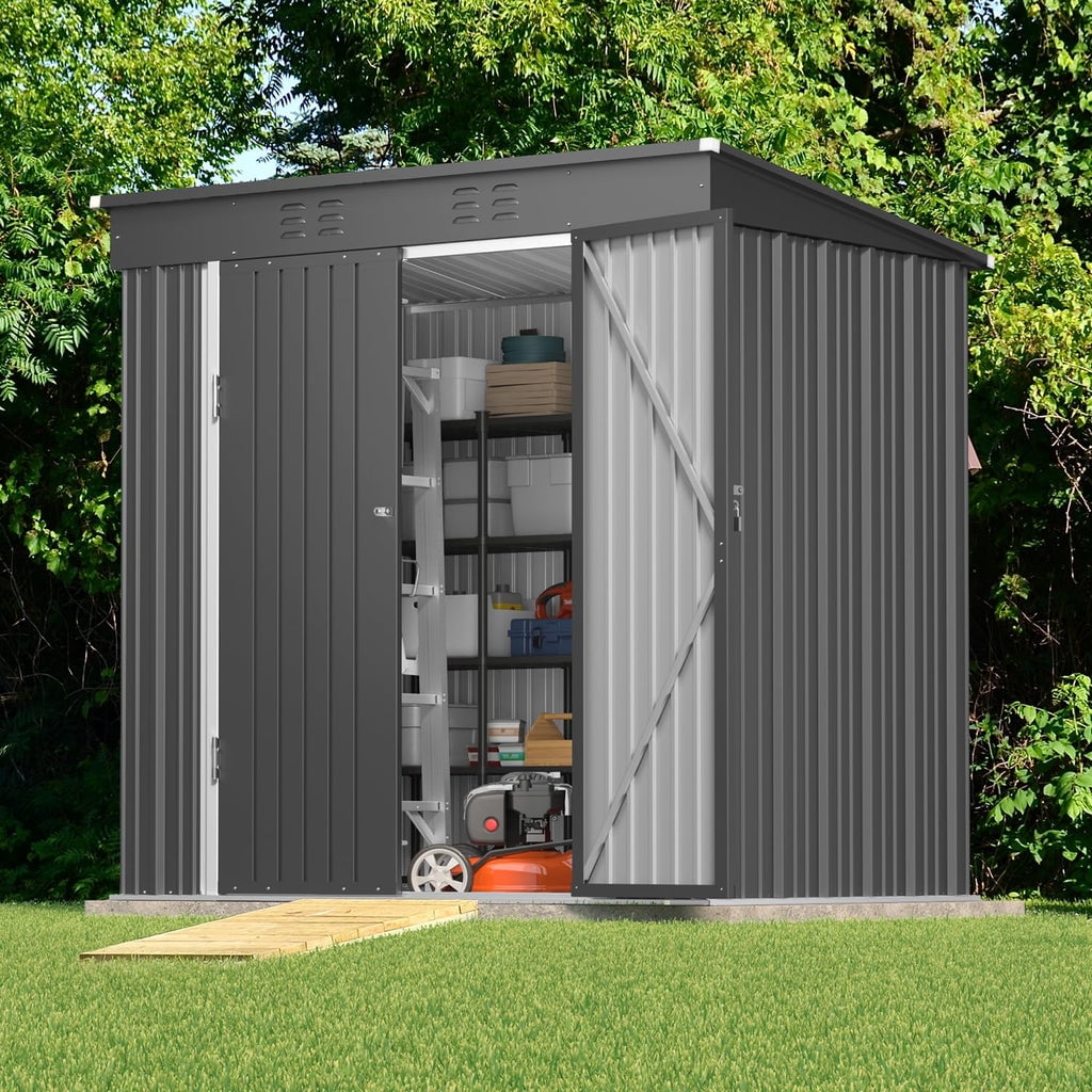 6x4 ft Outdoor Storage Shed on Sale, Sheds & Outdoor Storage with Lockable Doors, Metal Garden Shed by Durable Galvanized Steel for Patio, Lawn, Dark Gray