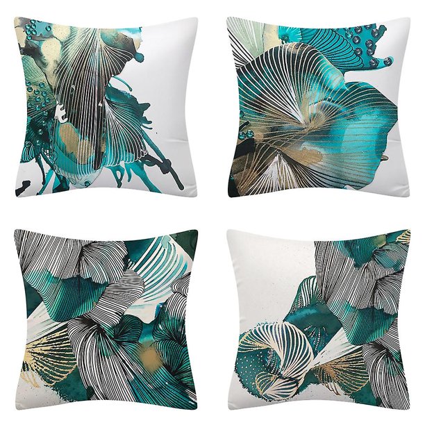 4 piezas de funda de cojín de mariposa pintada a mano en azul verdoso de 45 cm x 45 cm, funda de almohada abstracta pintada a mano en turquesa, funda de almohada de 4 cuadrados azul huevo de pato