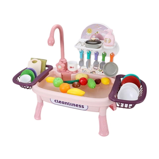 Juega Juguete de fregadero con accesorios de cocina Feje Jugar a los niños Lavavajillas eléctricas Juguete para niños para niños Niños de 3 a 5 años Rosa