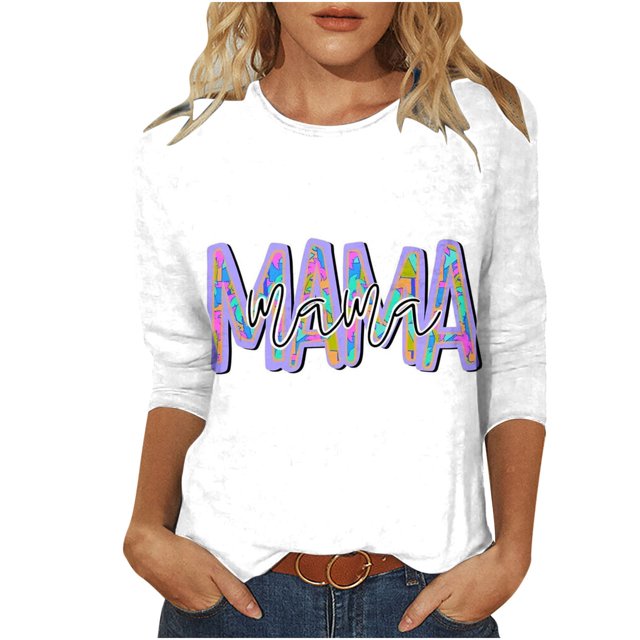 Dvkptbk Shirts pour les Femmes de la Mode d'Été à Manches Courtes Col Rond Jour de la Mère Imprimé Casual Pull-Over