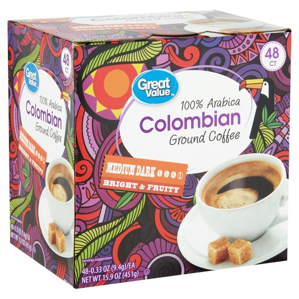 Great Value 100 Arabica Colombian Ground Coffee, 15.9 oz, 48 Count