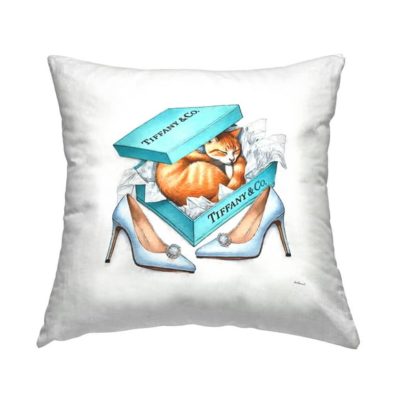 Stupell Industries Blue Shoebox with Cat Decorative Printed Throw Pillow Design by Amanda Greenwood.