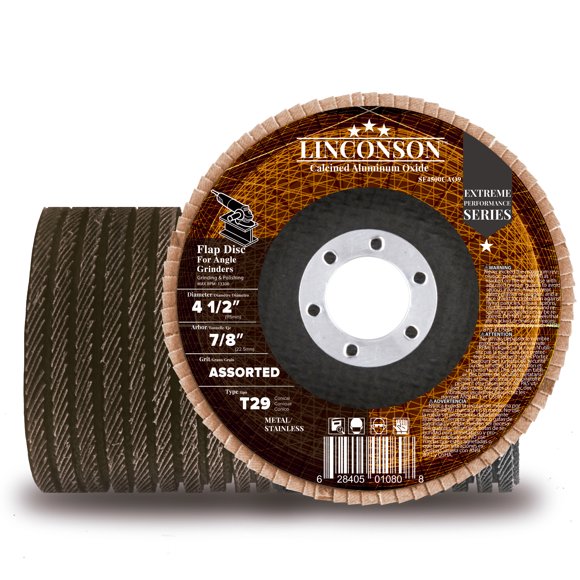LINCONSON 10 Pack 4.5 Inch 60 Grit Calcined Aluminum Oxide Abrasive Grinding Wheel and Flap Sanding Disc for Metal & Stainless Steel 7/8" Arbor T29 Conical