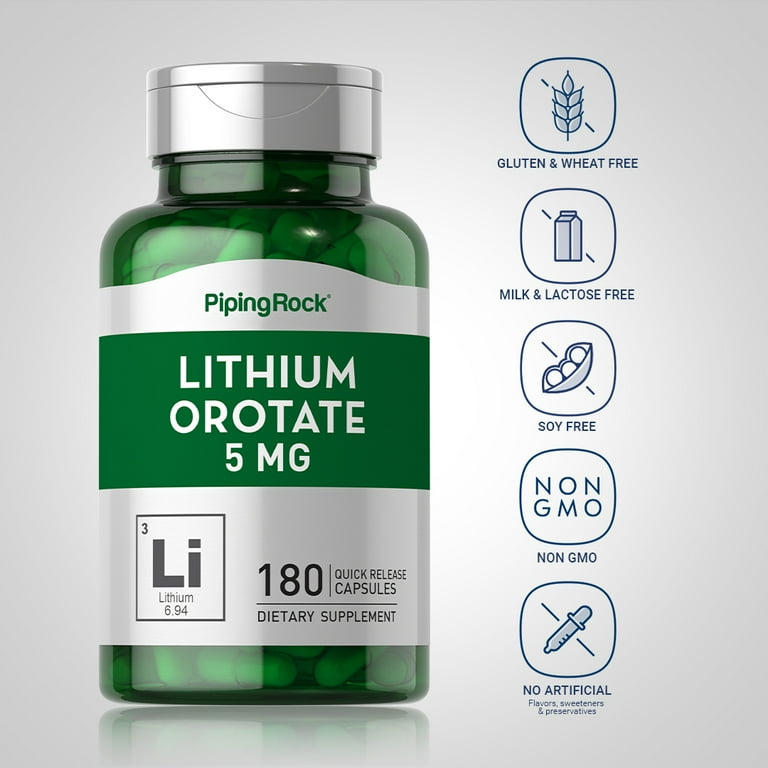 Lithium Orotate 5 mg | 180 Capsules | by Piping Rock