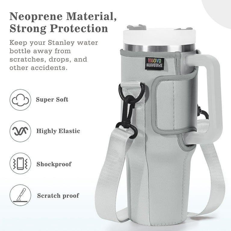 Nuovoware Water Bottle Carrier Bag Fits Stanley Quencher H2.0, 40OZ Bottle  Pouch Holder with Adjustable Shoulder Strap, Neoprene Water Bottle Holder  for Hiking Travelling Camping, Gray 