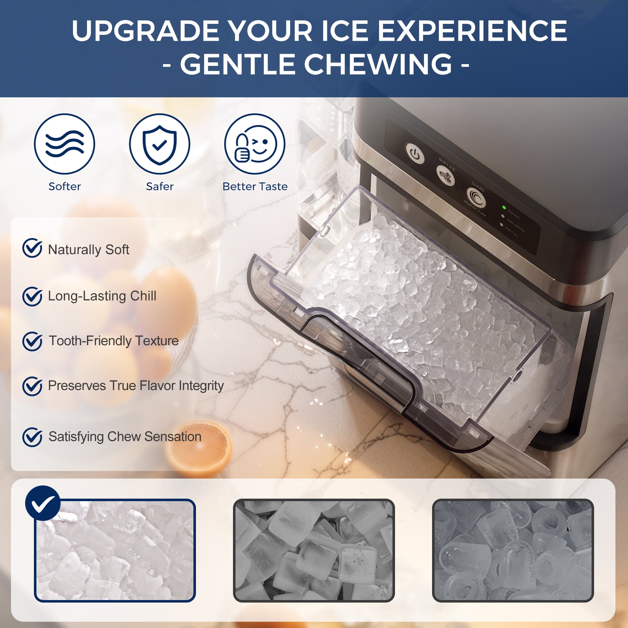 Nugget Ice Maker Countertop with 0.8Gal Removable Tank, 41Lbs/24H, One-Touch Fast Ice in 6 Mins, Self-Cleaning & Ultra Quiet for Home/Office/Party