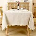 thumbnail image 3 of Mantel Rectangular resistente a las arrugas, impermeable, lavable, cubierta de mesa de granja con borlas, 3 of 5