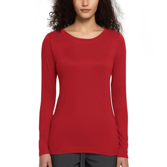 uublik Long Sleeve V Neck Shirts for Women Red Soft T Shirts Crew Neck Casual Top Comfortable Shirt Soft Basic Tees Women Blouses