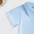 thumbnail image 6 of JUMESGU Baby Hawaiian Outfit Boy Toddler Baby Boy Easter Outfit Carrot Cotton Short Sleeve Button Down Shirt and Shorts Set Summer Clothes 2-4T Blue,18-24 Months, 6 of 7