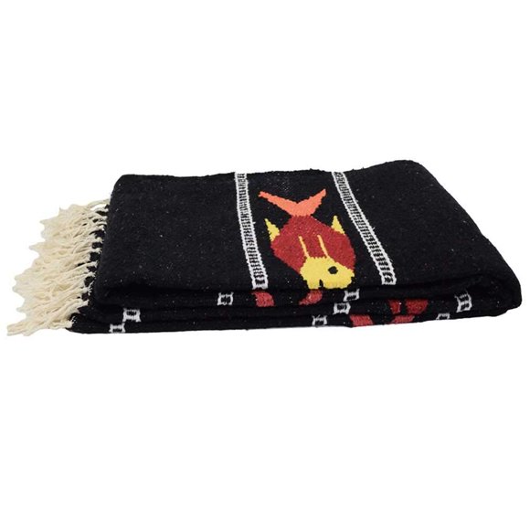 Open Road Goods Couverture de Yoga Mexicaine Épaisse Charbon/noir/gris - Design Poisson Serape - Fait Main