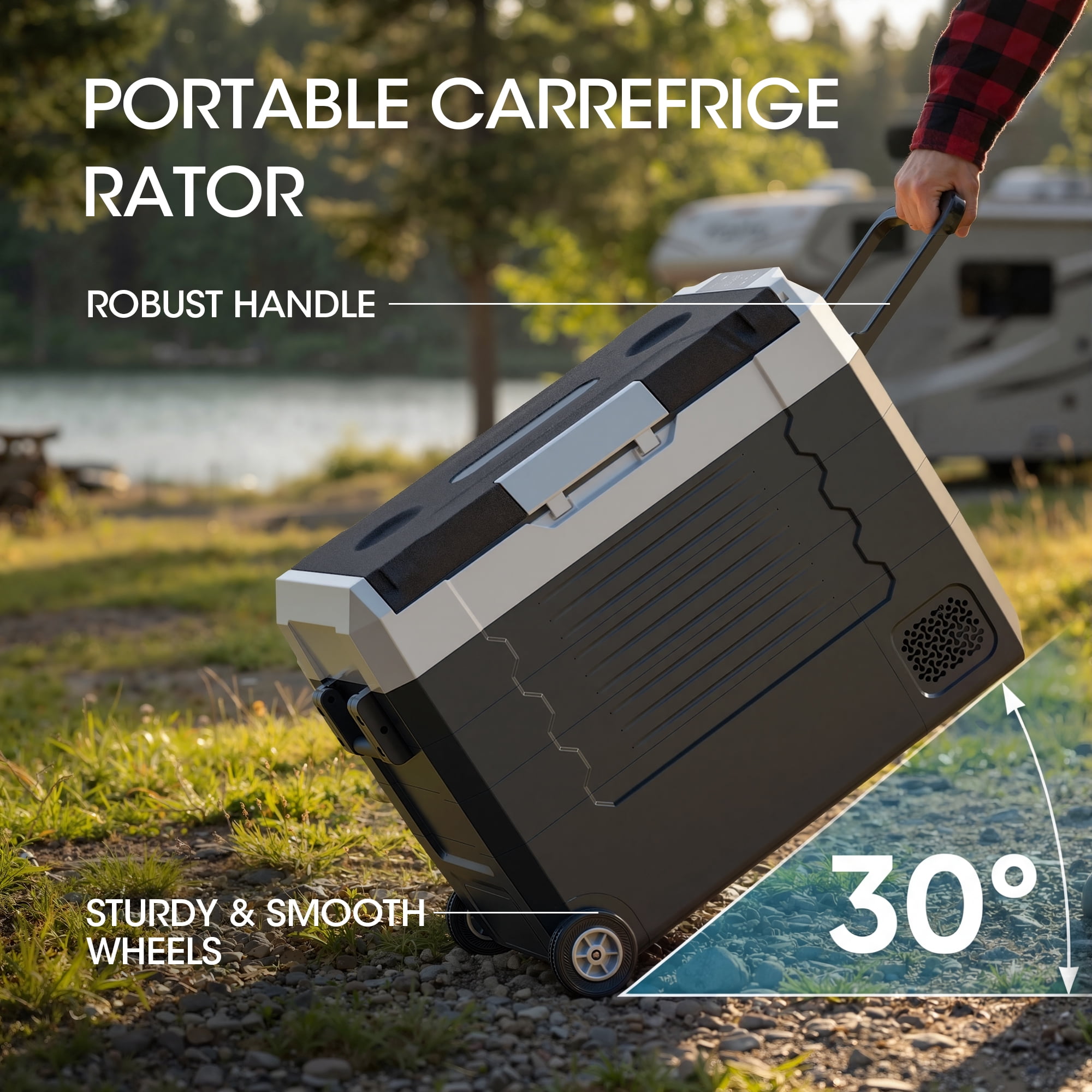 UrbanSync 58QT/55L Portable Compressor Fridge Dual Zone APP Control with LED Light & Included Cutting Board Wheels for Car Home Camping