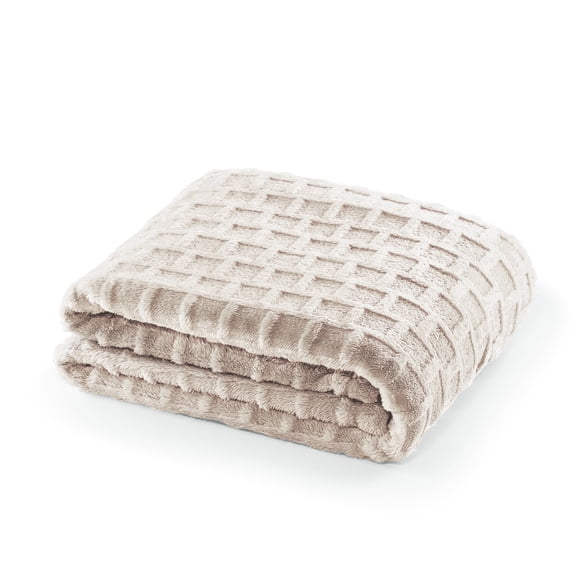 CBCHome Velvet Plush Jacquard Tile Throw Blanket for Couch - Buttery Soft, Cozy Throw, Cute Gifts for Women (Sand, 50" x 60")