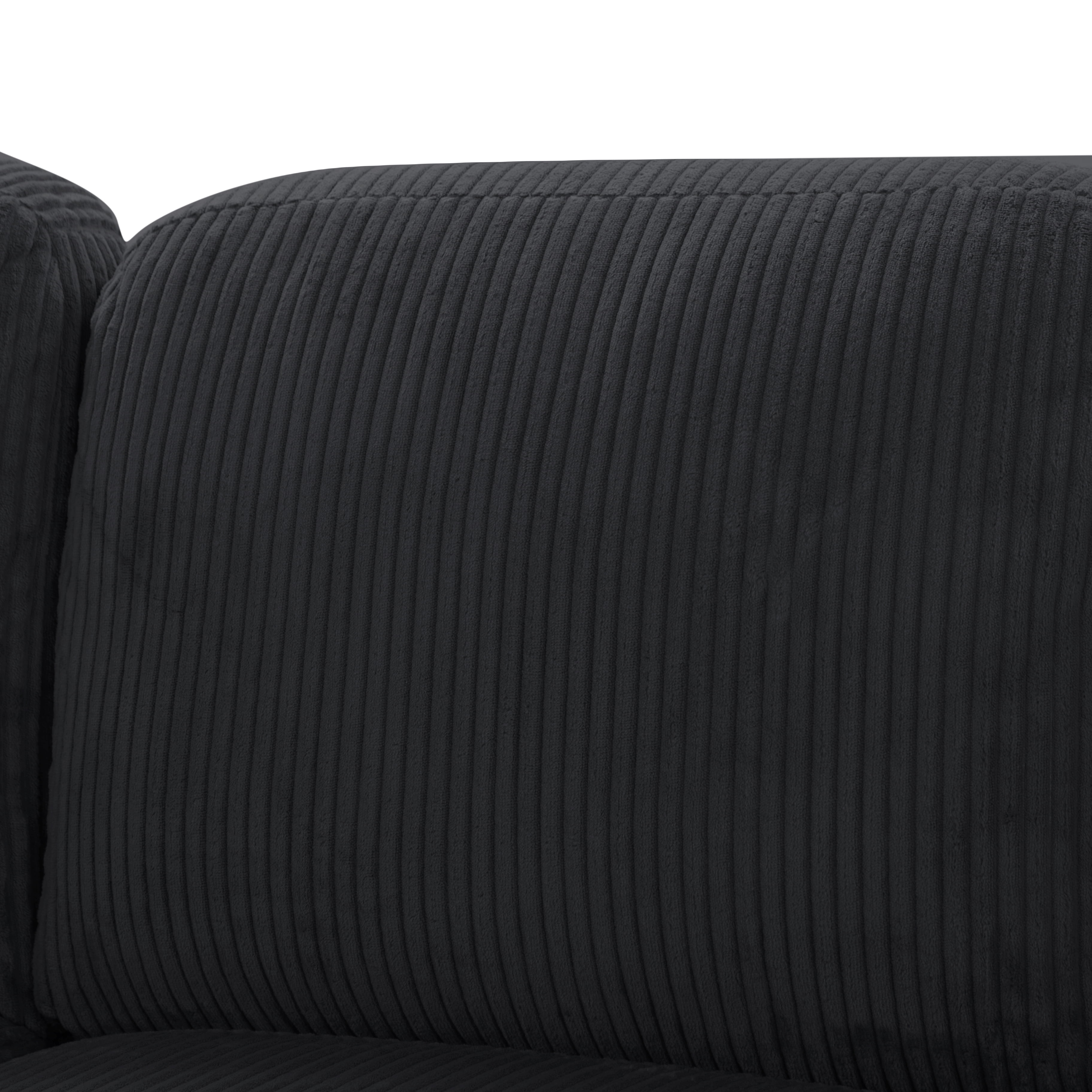 BSHTI 72.64" Corduroy L-Shaped Sectional Sofa with Movable Ottoman, Storage Pocket, Removable Covers for Living Room Office(Black)