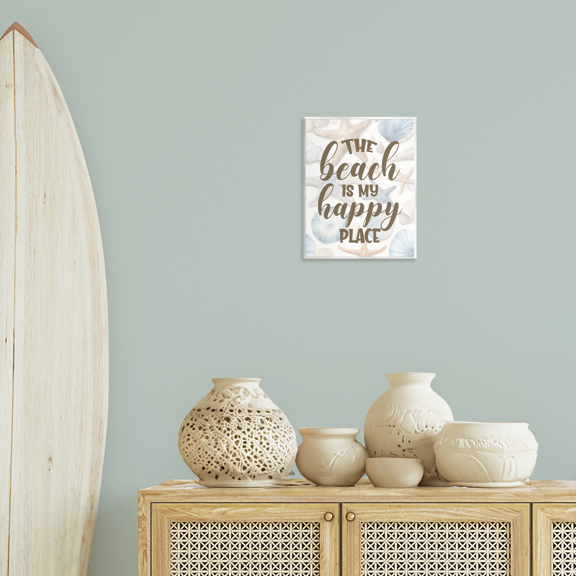 Stupell Industries Beach Happy Place Typography Painting Unframed Art Print Wall Art, 11 x 14