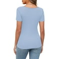 thumbnail image 4 of Kovlvoll Womens Tops Short Sleeve Cutout Neck Ribbed Slim Fitting Comfy Shirts Fashion Basic Tees Going out Top, 4 of 7