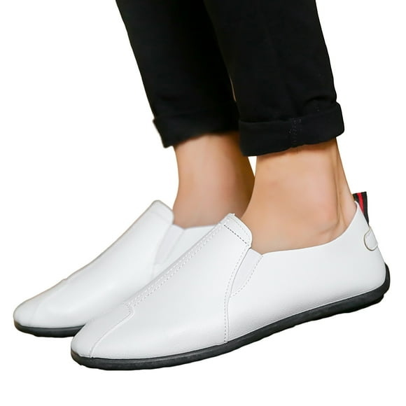 Dakaela Men's Leather Loafer Shoes Slip on Soft Breathable Fashion Casual Driving Dress Flats White 10
