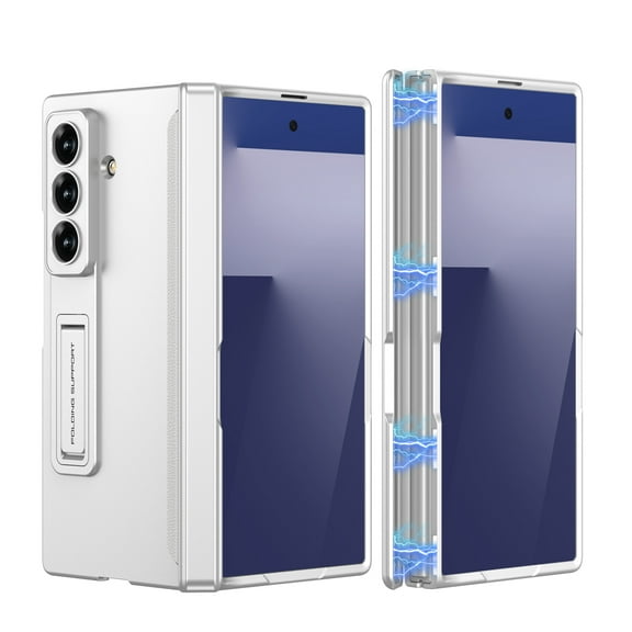 Rugged Phone Case For Samsung Galaxy Z Fold 6,with Hidden Kickstand,Magnetic Hinge Protection,Military Grade Drop Protection,Shockproof Lightweight Non-Slip Thin Fit Phone Case,Silver