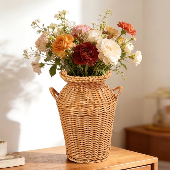 Bcylexb 9.45 inch Woven Vase for Flowers, Handmade Decorative Vase with Handle Flowers Vase for Farmhouse Living Room Kitchen Decor