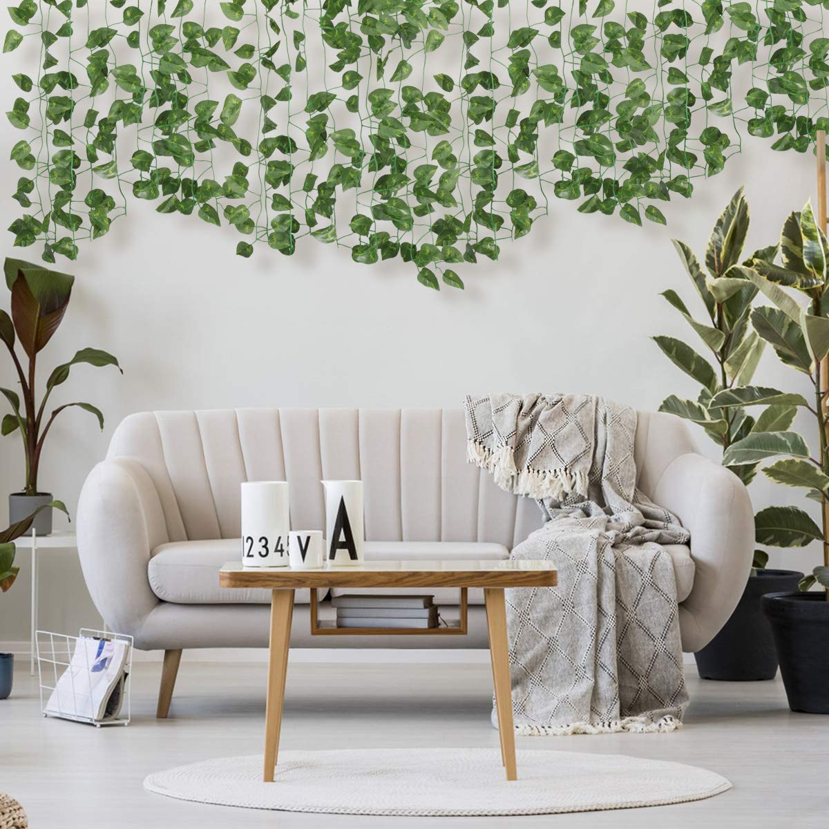 EHWINE 20 Strands 132 Ft Fake Ivy Vines with 30 Zip Ties, Artificial Ivy Leaves Greenery Garland Faux Hanging Plants for Home Bedroom Wedding Wall Decor
