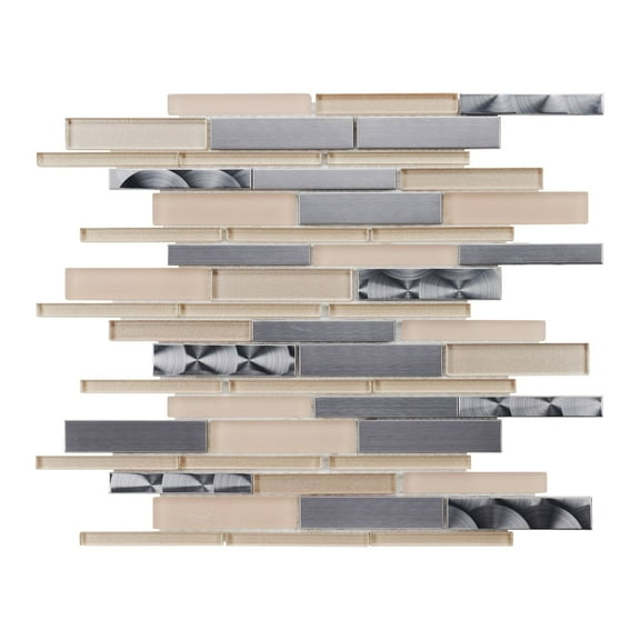 Modket TDH423SS Beige Cream Crystal Glass Stainless Steel Metallic Metal Mosaic Tile Backsplash