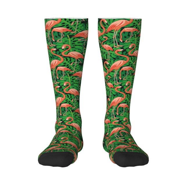 Fotbe Flamingo Calcetas Divertidas Estampadas para Hombre y Mujer, Calcetas de Algodón hasta la Rodilla para Caminar, Correr, Enfermería y Embarazo