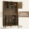 thumbnail image 5 of Laintene Pantry Storage Cabinet with Charging Station, 71" Standing Kitchen Pantry with Sliding Tambour Doors, Home Bar Cabinet with Wine Rack, Adjustable Shelves for Dining Living Room, Walnut, 5 of 10