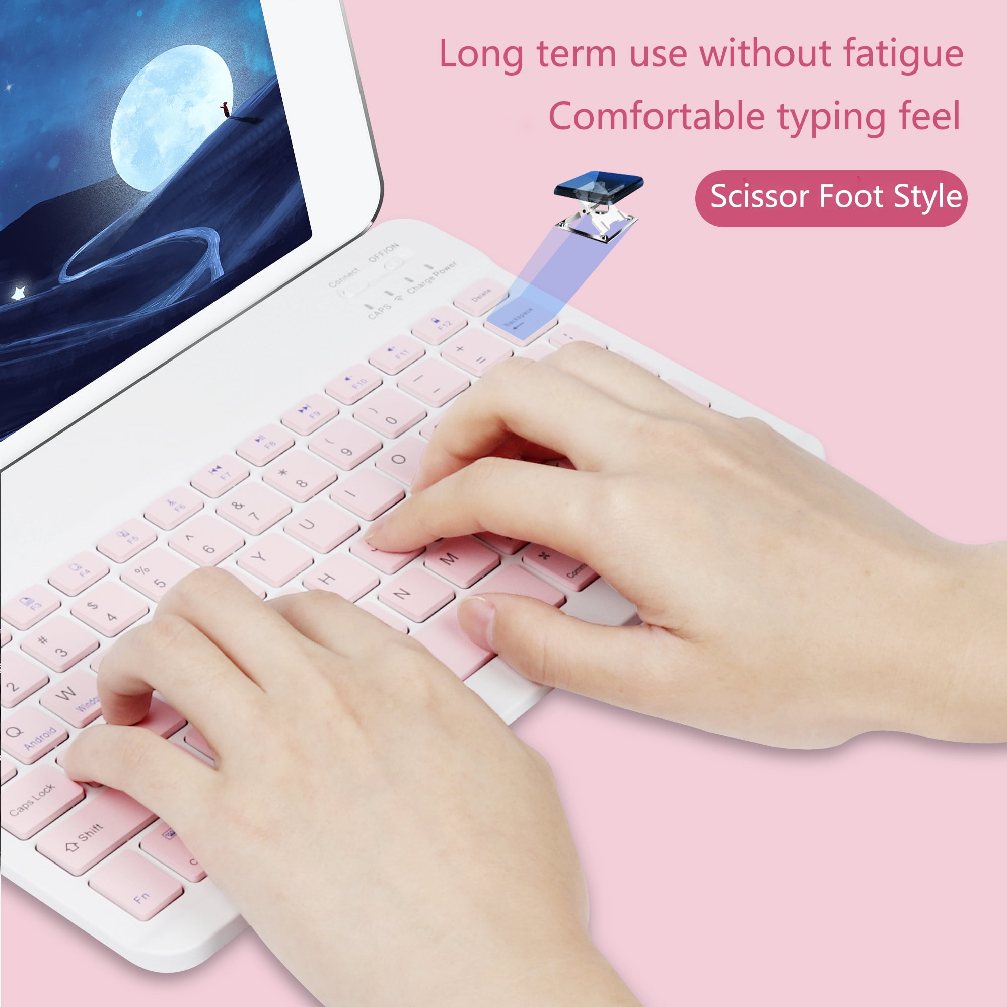 PloutoRich 10 inch Wireless Keyboard and Mouse Combos, Mini Ultra-Slim 78 Keys Tablet Keyboard, Portable Rechargeable Bluetooth Keyboard for Mac Windows Devices