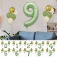 thumbnail image 1 of Juego de globos del primer cumpleaños - 0-9 números de papel de aluminio y 10 globos verdes con cinta para decoraciones de fiesta, 1 of 7