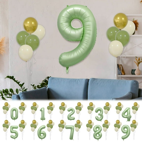 Guanhe 13Pcs Set Birthday Party Balloon Decoration, Includes 1 Foil Number Balloon, 10 Regular Balloons, 1 Ribbon, 1 Straw Party Decoration Supplies (0-9)