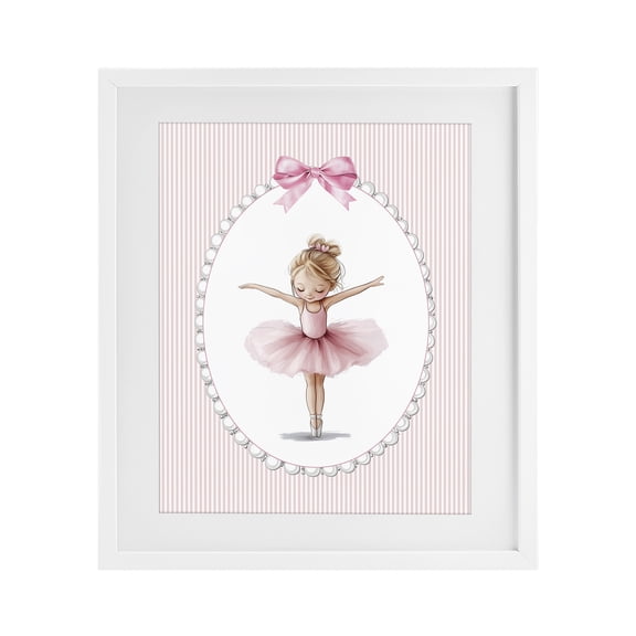 Stupell Industries Cottage Dancing Pink Ballerina White Framed Print Under Glass, 17 x 21, by Christine Simpson Art