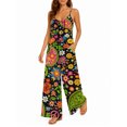 thumbnail image 2 of Women's Casual Sleeveless Jumpsuits Iridescent Floral Symbols Spaghetti Strap Wide Leg Pants Rompers with Pockets, 2 of 7