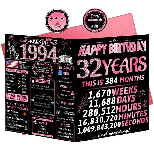 Tarjeta de cumpleaños VivaGem de 32 cumpleaños para mujer con sobre