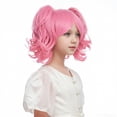 thumbnail image 3 of Peluca rosa para ni&ntilde;os con dos colas de caballo, peluca corta rosa recta con flequillo para ni&ntilde;os, peluca sint&eacute;tica resistente al calor con gorro de peluca, 3 of 6