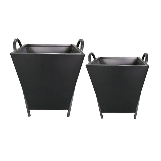 Ensemble de 2 Jardinières Carrées en Métal Noir Mat avec Poignées