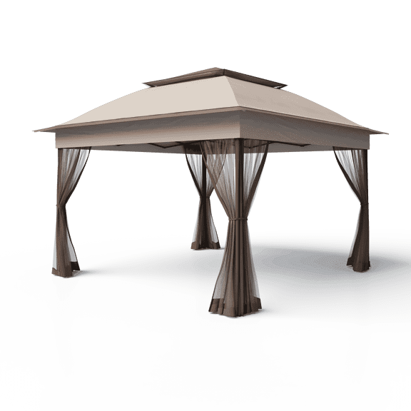 Meetleisure 11'x11' Pop Up Gazebo for Patios, Outdoor Canopy Tent with Sidewalls, Mosquito Netting, Pop Up Shelter for Wedding Party, Beige