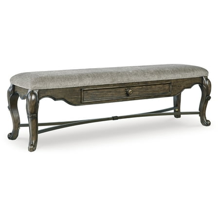 Signature Design by Ashley Maylee 63" Dining Bench, Dark Brown with Storage Drawer and Cushioned Seat