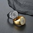 thumbnail image 2 of Anillo de acero inoxidable con forma de estrella, estilo punk, vintage, dorado y plateado, para hombre, estilo hip hop, con diseño de runas y estrellas misteriosas, joyería de moda, talla 9, plata, 2 of 5