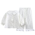 thumbnail image 2 of Conjunto de ropa de casa para niños con cuello vuelto y manga larga, pijama pequeño y fresco con solapa y ribete de encaje para niñas, conjunto de dos piezas, ropa transpirable para bebé con aire acon, 2 of 5