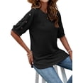 thumbnail image 5 of Hanerdun Women Crew Neck Blouses Tops Female Button Short Sleeve Shirt Black XL, 5 of 5