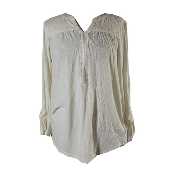 Style & Co Womens Warm Ivory Jacquard Roll-Tab Tunic S