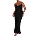 thumbnail image 1 of Faithtur Robe Longue Moulante pour Femmes Couleur Unie Bretelles Spaghetti Col Bénitier Robe Sans Manches Été Dos Nu Cami Robe, 1 of 9