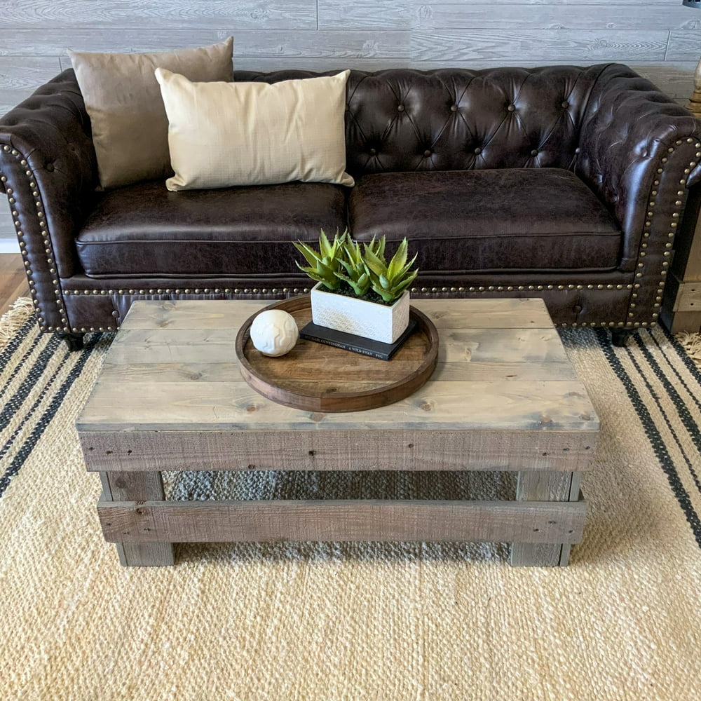 Woven Paths Gray Landmark Pine Solid Wood Farmhouse Coffee Table