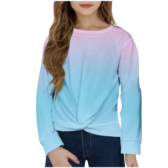 Plebaso Sweat à Manches Longues Torsadé pour Filles Imprimé Col Rond Décontracté Léger pour Enfants
