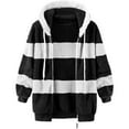 thumbnail image 4 of TQWQT Winter Fleece Coats for Women, Women Winter Fleece Coat Casual Colorblock Plush Hooded Jacket Zipper Cardigan Outerwear Black M, 4 of 6